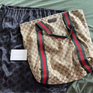 AUTHENTIC Gucci GG canvas sherry line tote bag with dust bag